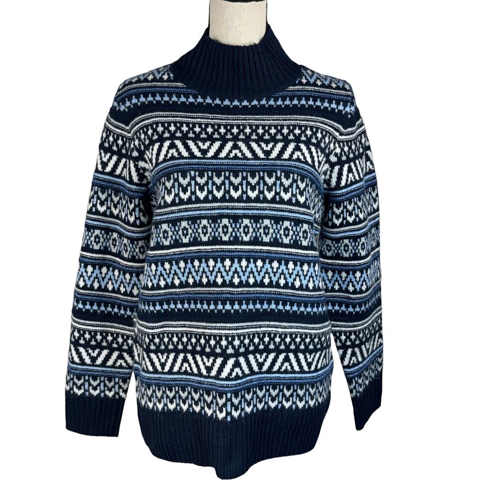 Croft & Barrow Small Sweater Fair Isle Crew Neck Long Sleeve Pullover Navy Blue